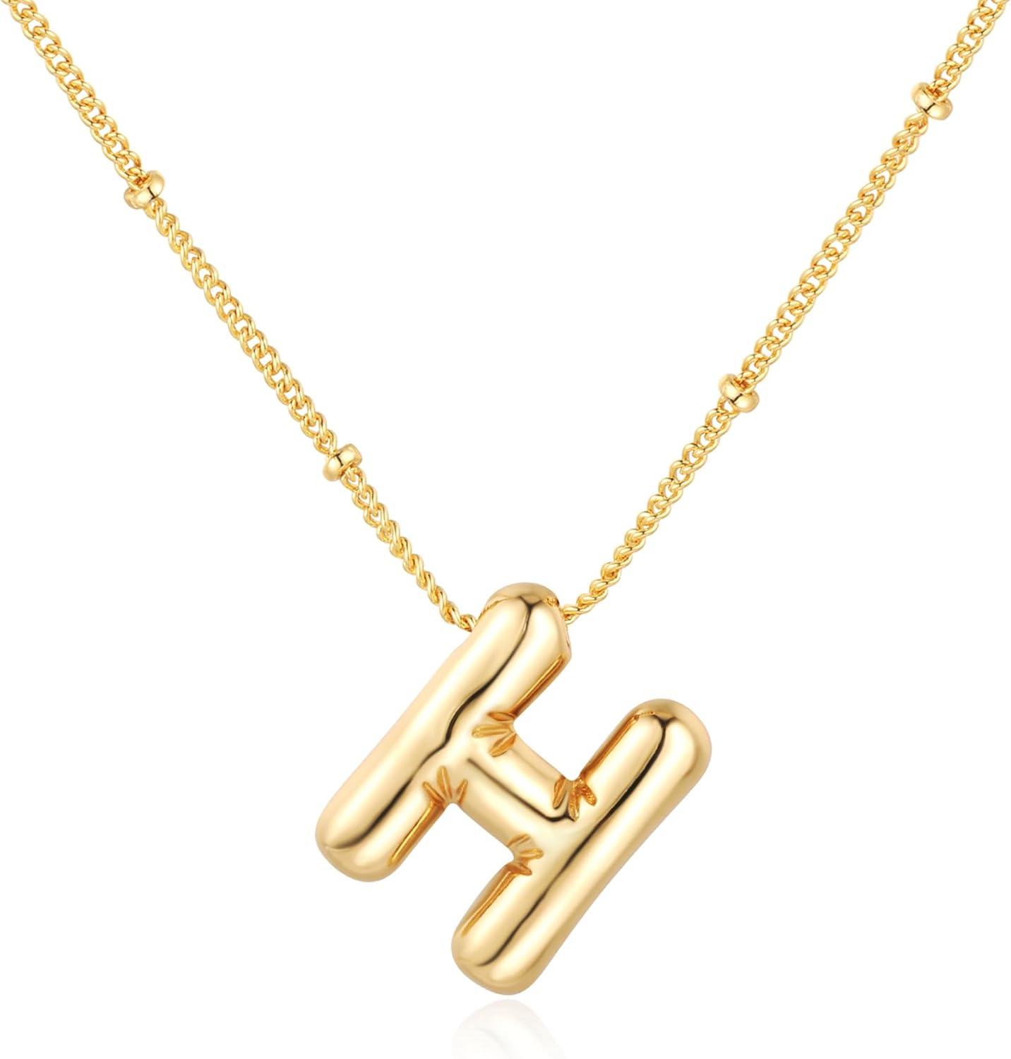 Bubble Letter Necklace Balloon Initial Necklaces for Women Dainty Alphabet Pendant 14K Gold Plated Puffy Name Personalized Jewelry