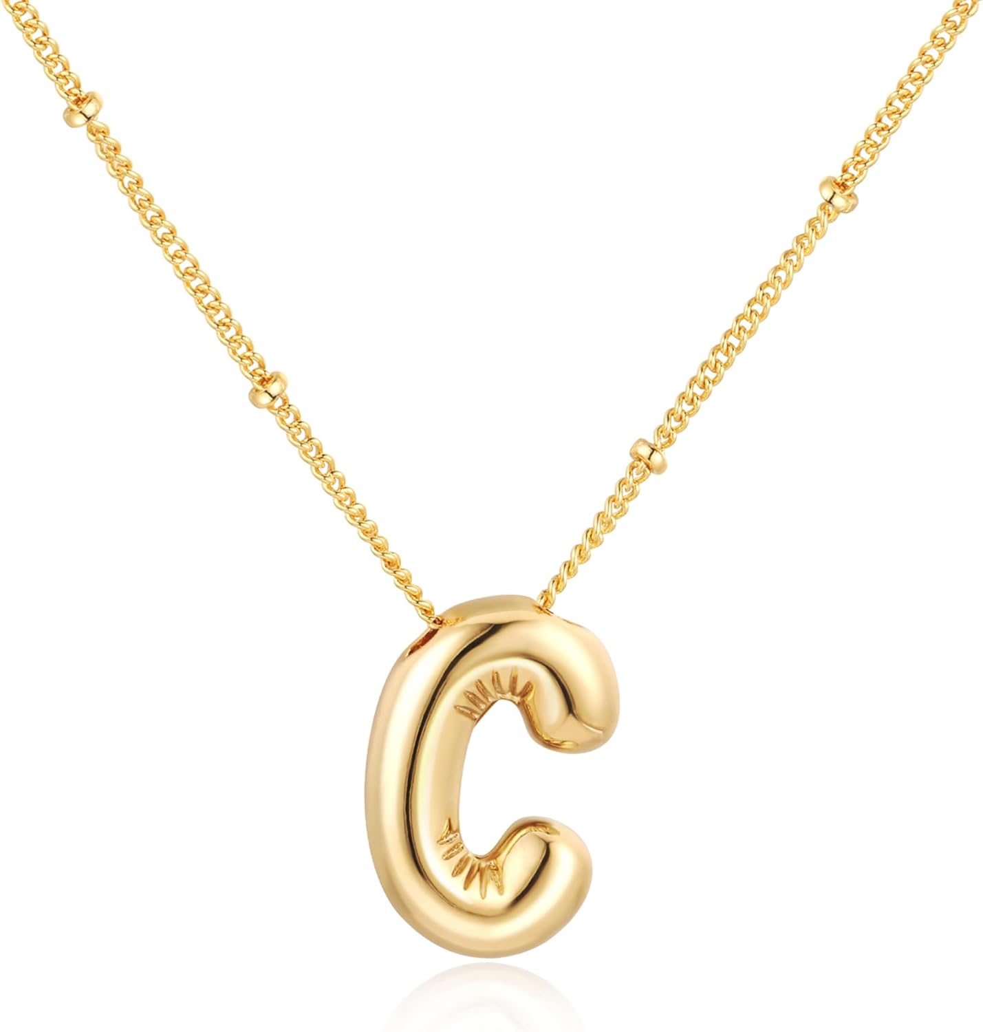 Bubble Letter Necklace Balloon Initial Necklaces for Women Dainty Alphabet Pendant 14K Gold Plated Puffy Name Personalized Jewelry