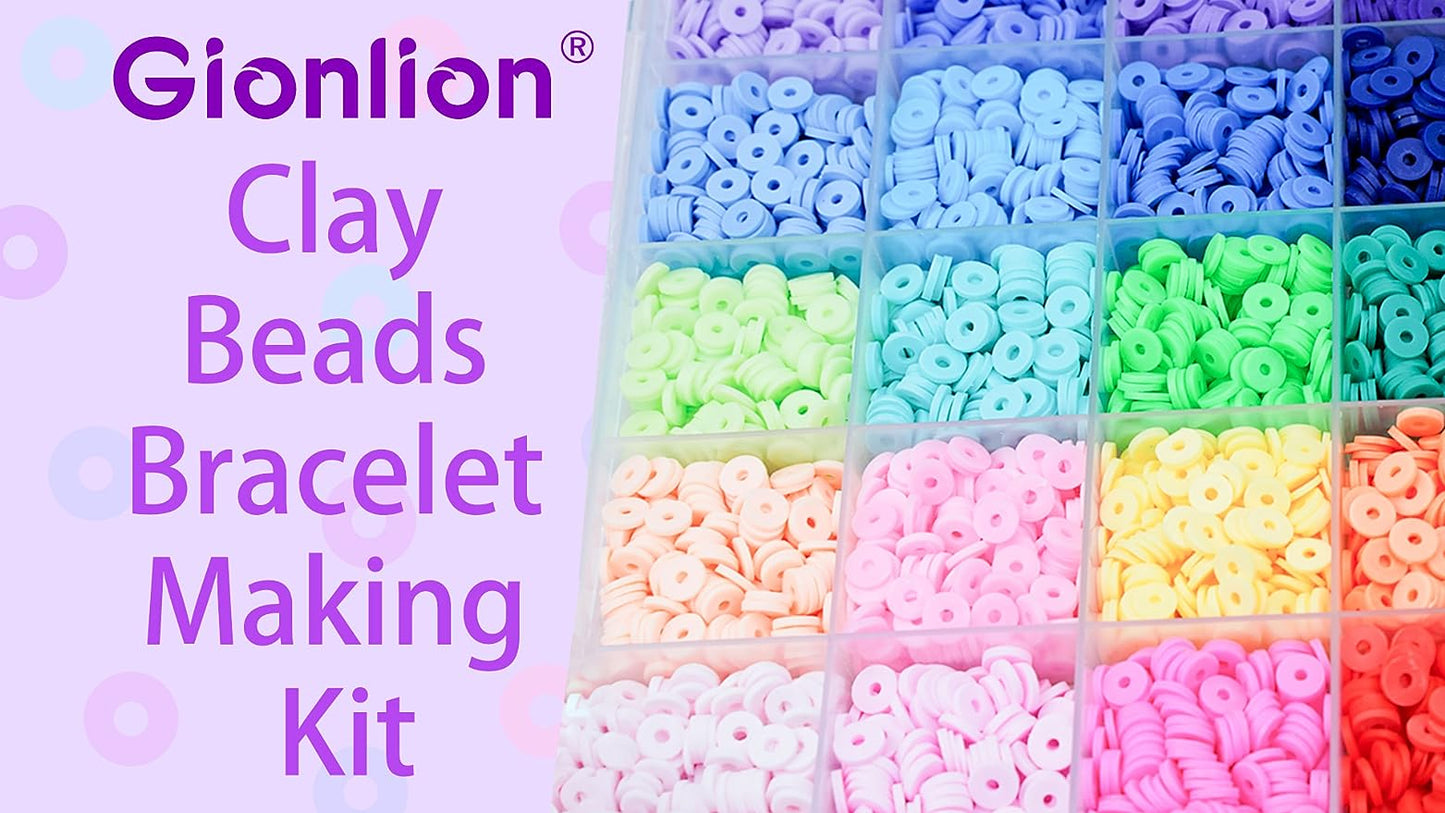 6000 Pcs Clay Beads for Bracelet Making, 24 Colors Flat Round Polymer Clay Beads 6mm Spacer Heishi Beads with Pendant Charms Kit and Elastic Strings for Jewelry Making Kit Bracelets Necklace