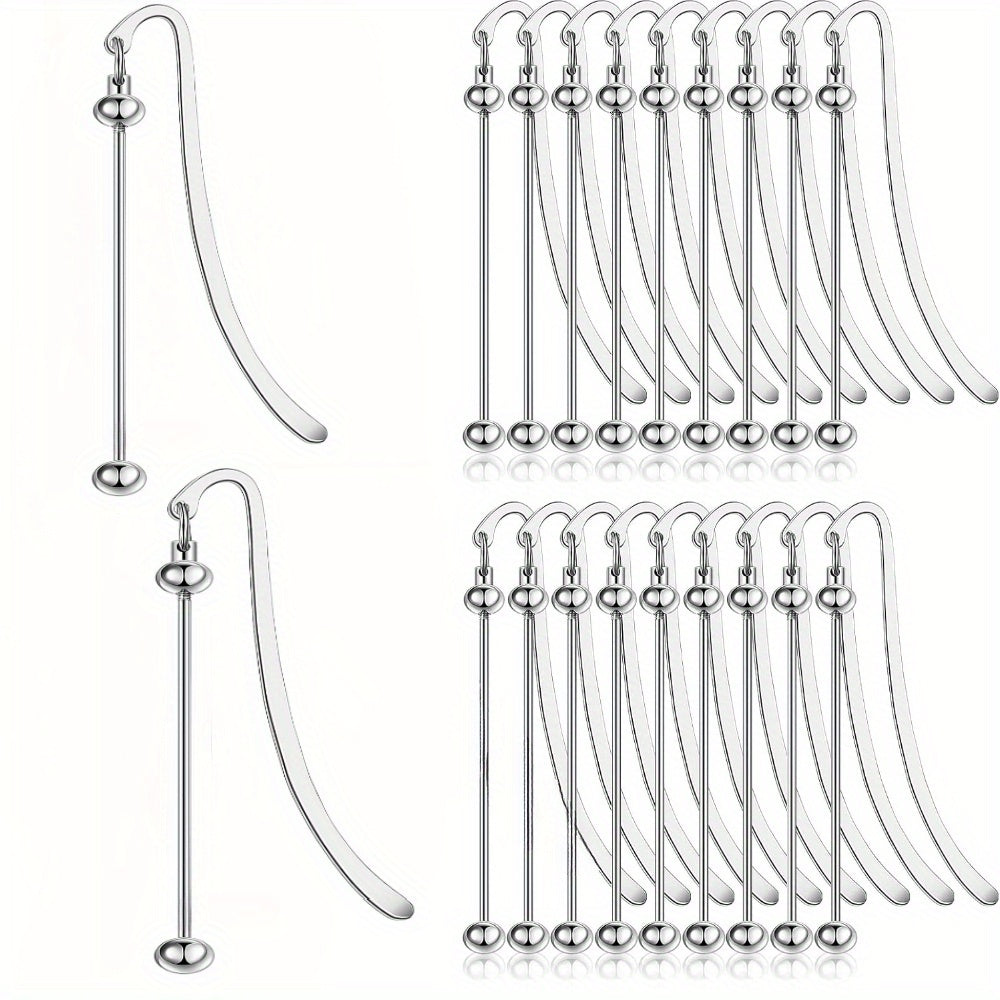 20pcs Beadable Bookmarks DIY Metal Blank Bar Bookmark Silvery for Beads Modern Beaded Bookmark Craft Jewelry Pendant Charm Gift for Book Lovers Office Supplies