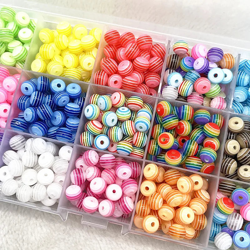 6mm 8mm Round Transparency Resin Beads Stripe Spacer Beads for Jewelry Making Children Handcraft Department DIY Accessories