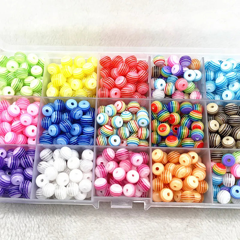 6mm 8mm Round Transparency Resin Beads Stripe Spacer Beads for Jewelry Making Children Handcraft Department DIY Accessories