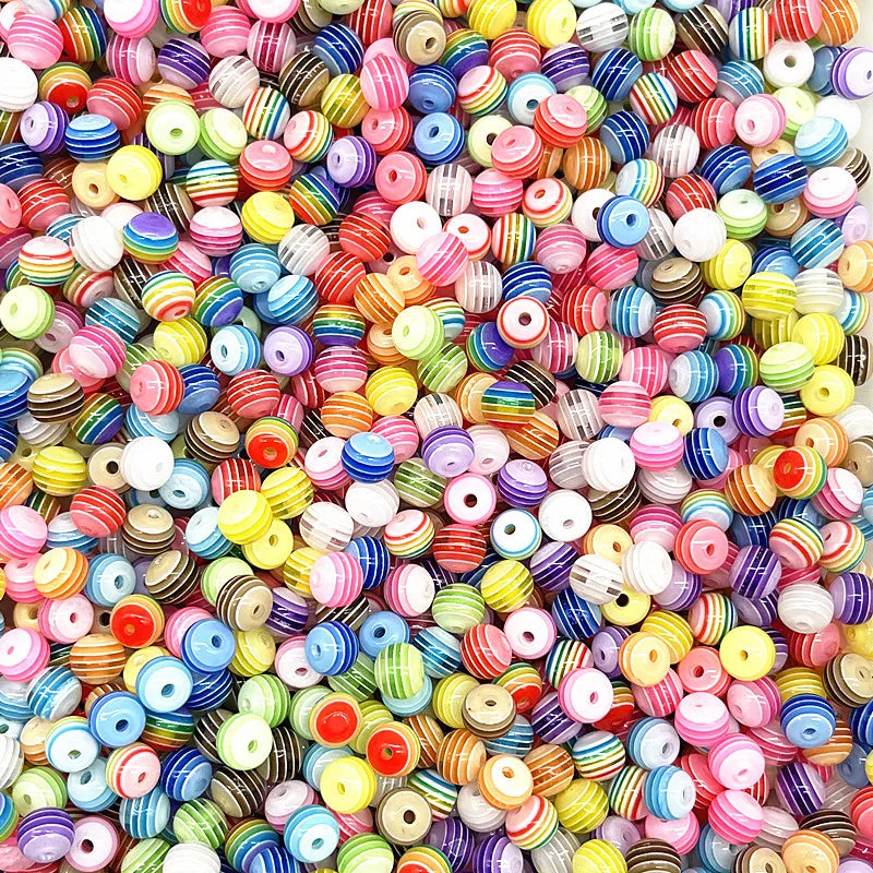 6mm 8mm Round Transparency Resin Beads Stripe Spacer Beads for Jewelry Making Children Handcraft Department DIY Accessories