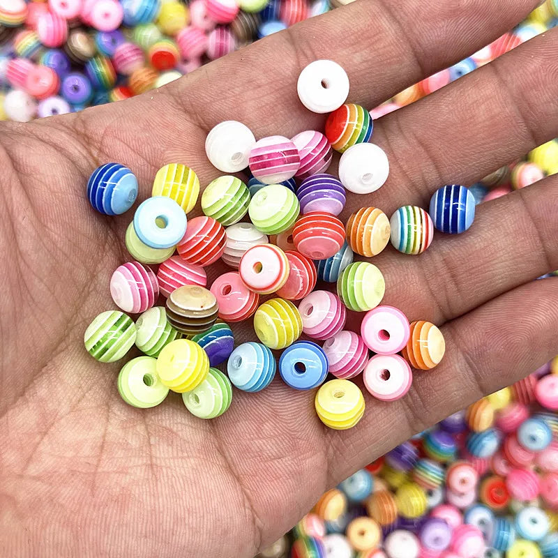 6mm 8mm Round Transparency Resin Beads Stripe Spacer Beads for Jewelry Making Children Handcraft Department DIY Accessories