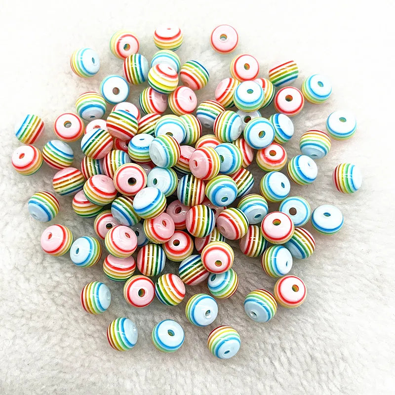 6mm 8mm Round Transparency Resin Beads Stripe Spacer Beads for Jewelry Making Children Handcraft Department DIY Accessories