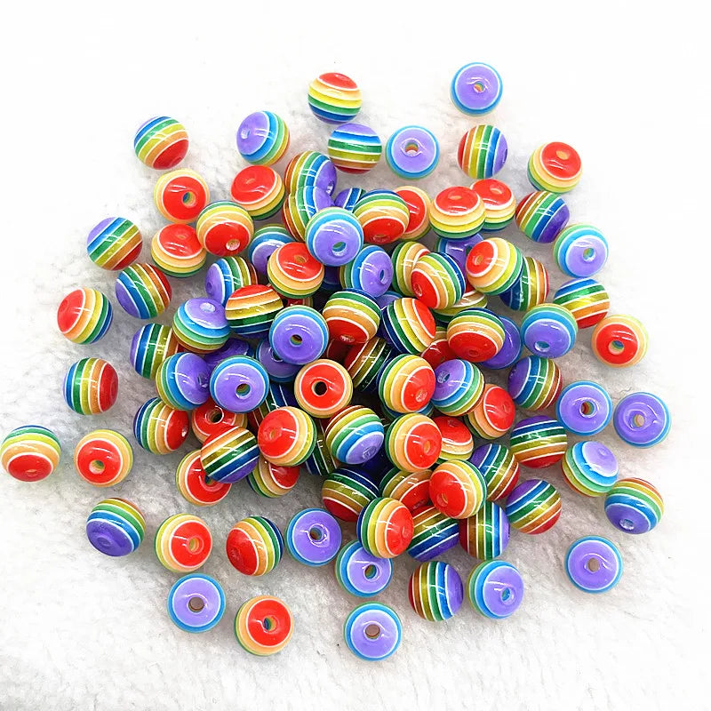 6mm 8mm Round Transparency Resin Beads Stripe Spacer Beads for Jewelry Making Children Handcraft Department DIY Accessories
