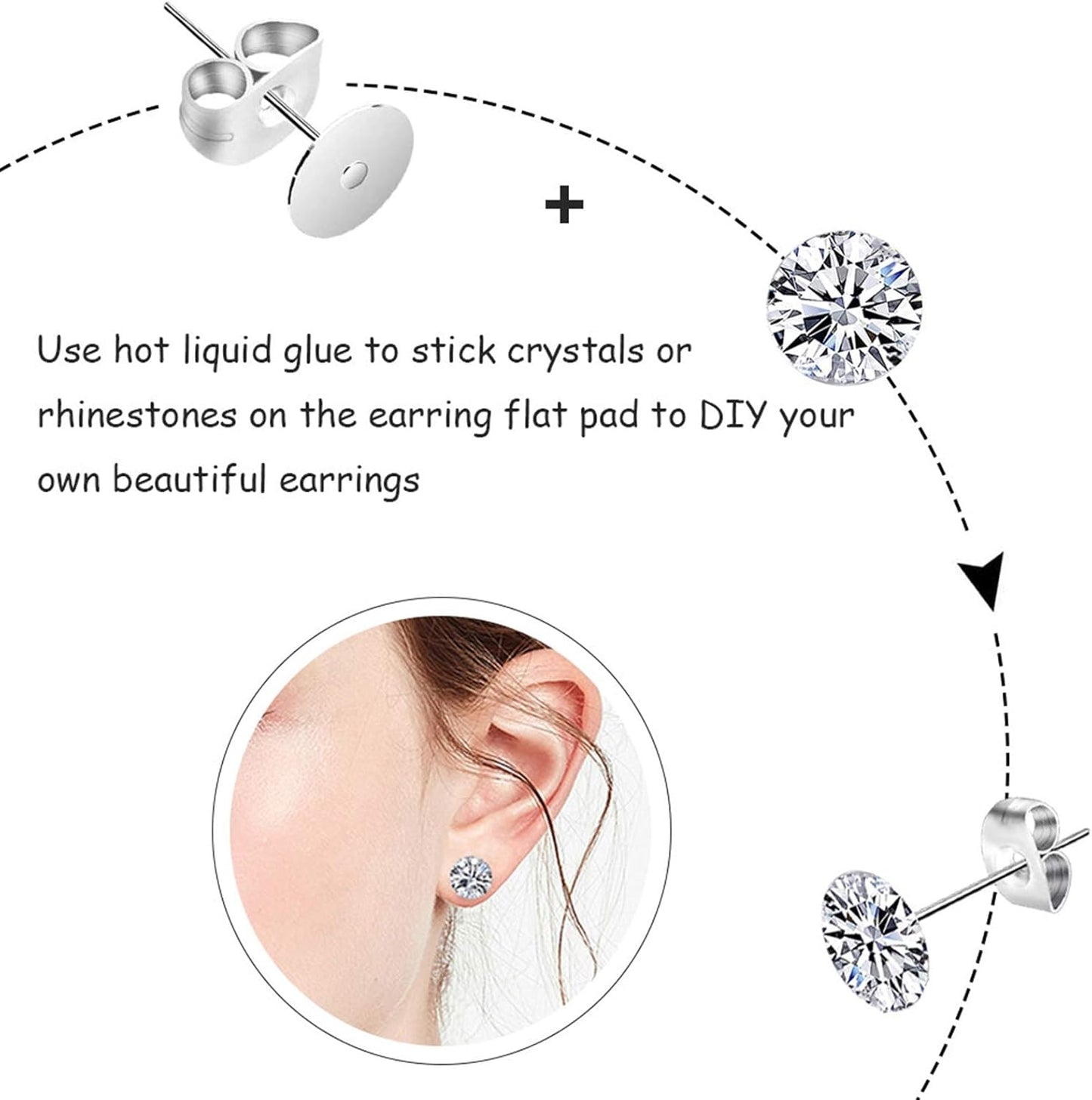 450PCS Earring Posts Stainless Steel Flat Pad,Hypoallergenic Stud Earrings with Butterfly and Rubber Bullet Earring Backs for Jewelry DIY Making Findings (Silver) (Silver)