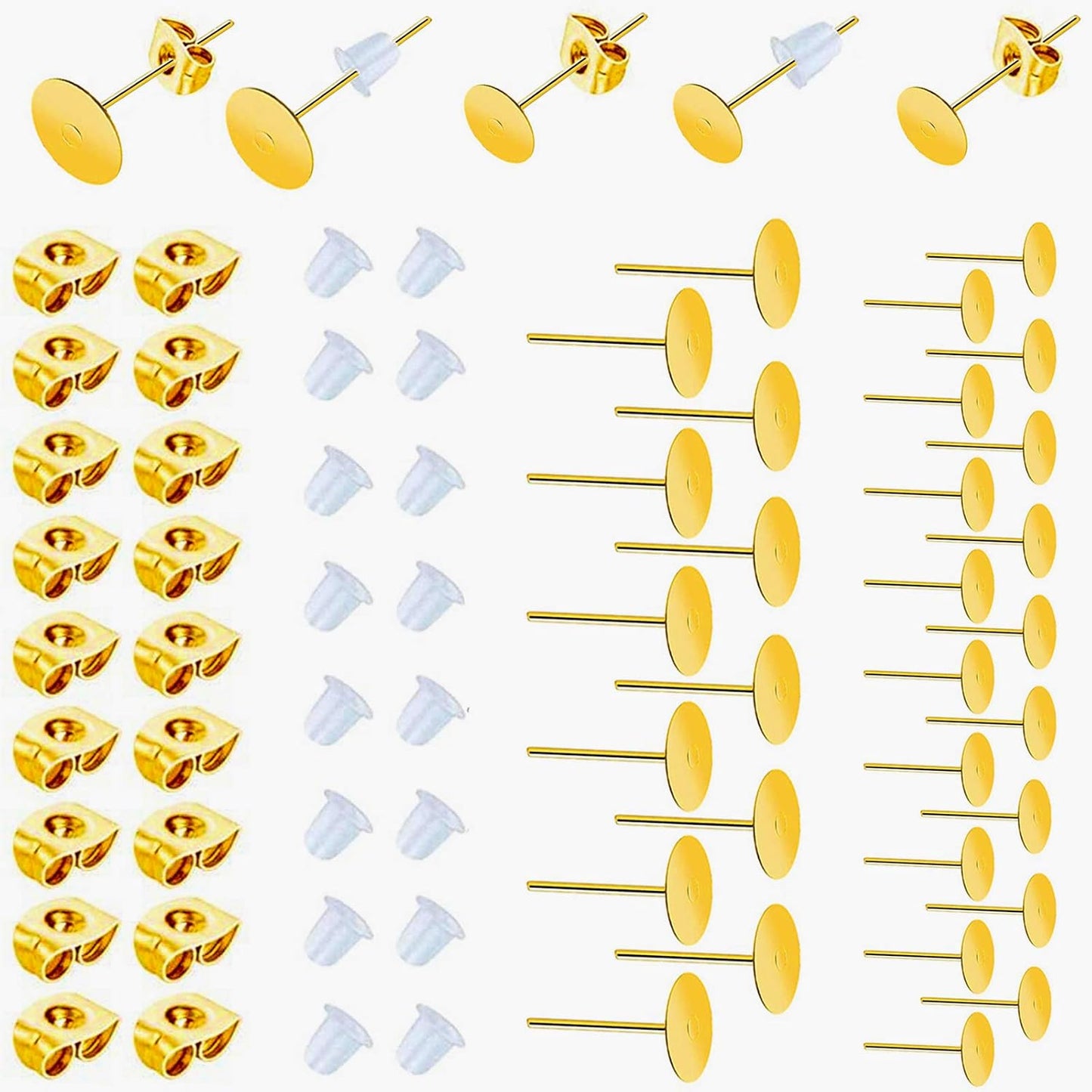 450PCS Earring Posts Stainless Steel Flat Pad,Hypoallergenic Stud Earrings with Butterfly and Rubber Bullet Earring Backs for Jewelry DIY Making Findings (Silver) (Silver)