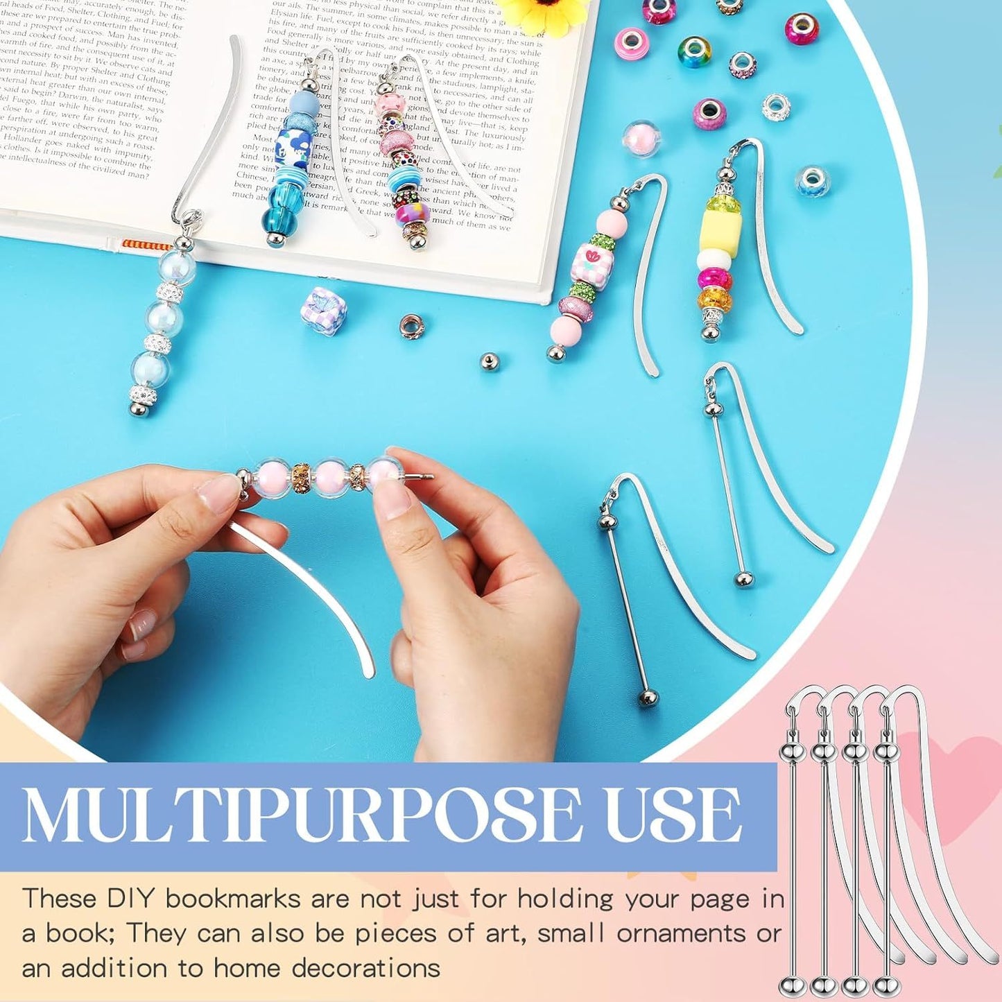 20pcs Beadable Bookmarks DIY Metal Blank Bar Bookmark Silvery for Beads Modern Beaded Bookmark Craft Jewelry Pendant Charm Gift for Book Lovers Office Supplies
