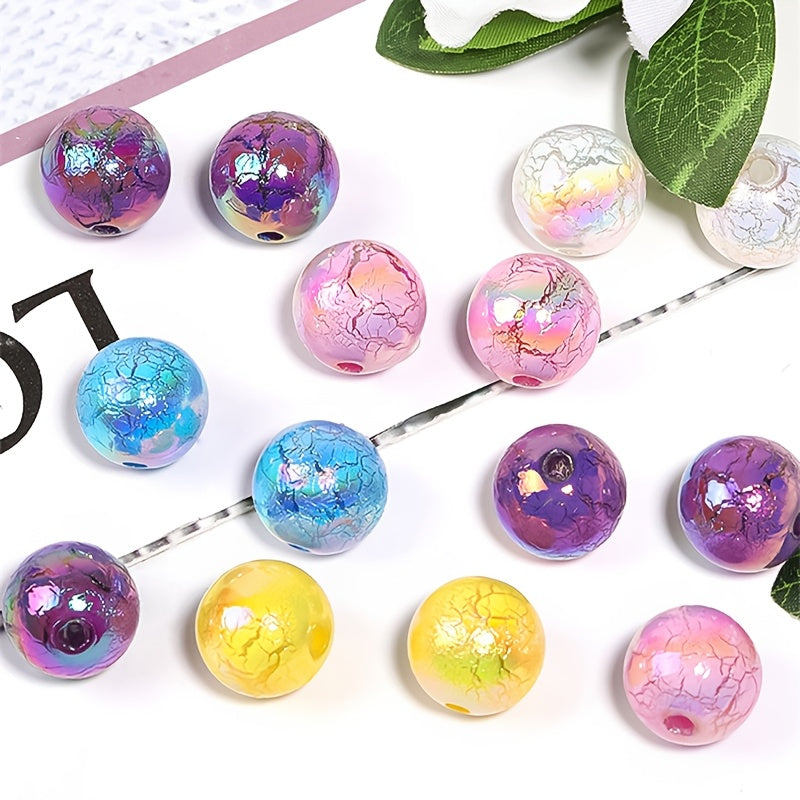 50pcs Vibrant Acrylic Cracked Beads, 16mm - Ideal for DIY Jewelry, Colorful Phone Chains & Pen Accessories, Round Loose Beads with Iridescent Finish, Beads for Jewelry Making