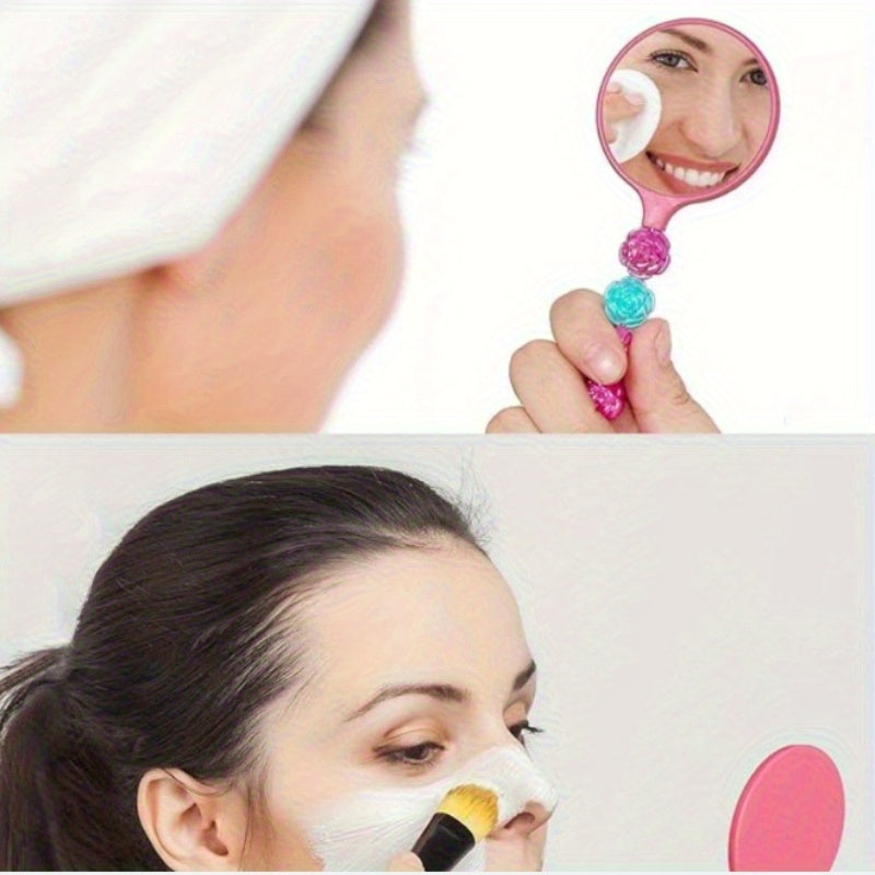 8pcs DIY Beadable Handheld Mirrors Mini Heart/ Round Shape Mirror for DIY Beaded Crafts
