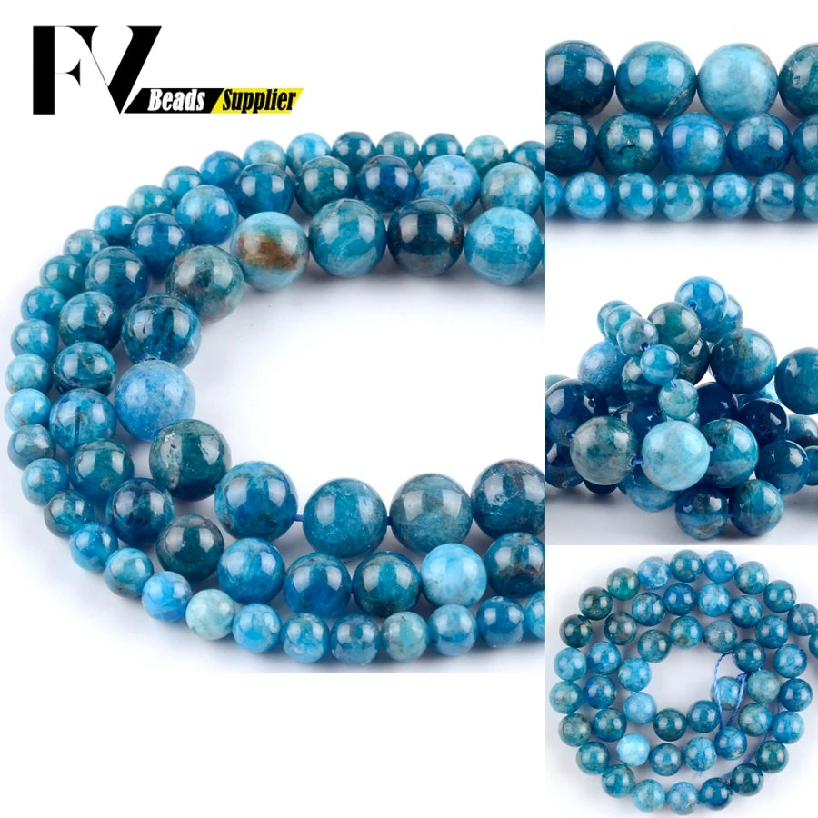 AAA Natural Gem Blue Apatite Beads 6 8 10 12mm Round Loose Spacer Stone Beads For Jewelry Making DIY Bracelet Charms Accessories