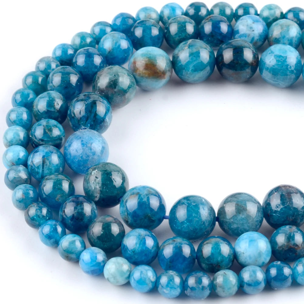 AAA Natural Gem Blue Apatite Beads 6 8 10 12mm Round Loose Spacer Stone Beads For Jewelry Making DIY Bracelet Charms Accessories