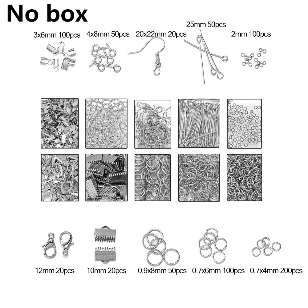 Alloy Accessories Jewelry Findings Set Repair Tools Lobster Clasp Open Jump Rings Earring Hooks for DIY Jewelry Making Supplies