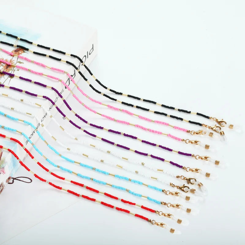 Colorful Rice Beaded Glasses Chains Women Face-Mask Strap Acrylic Sunglasses Lanyard Holder Cord For Handmade Eyeglass Necklace