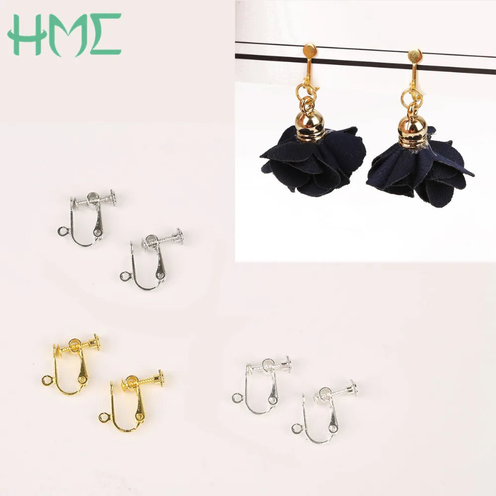 Different 4-20pcs Gold Color Rhodium Non Piercing Screw Round Ear Clip Earring Hooks For DIY Earring Findings Jewelry Making