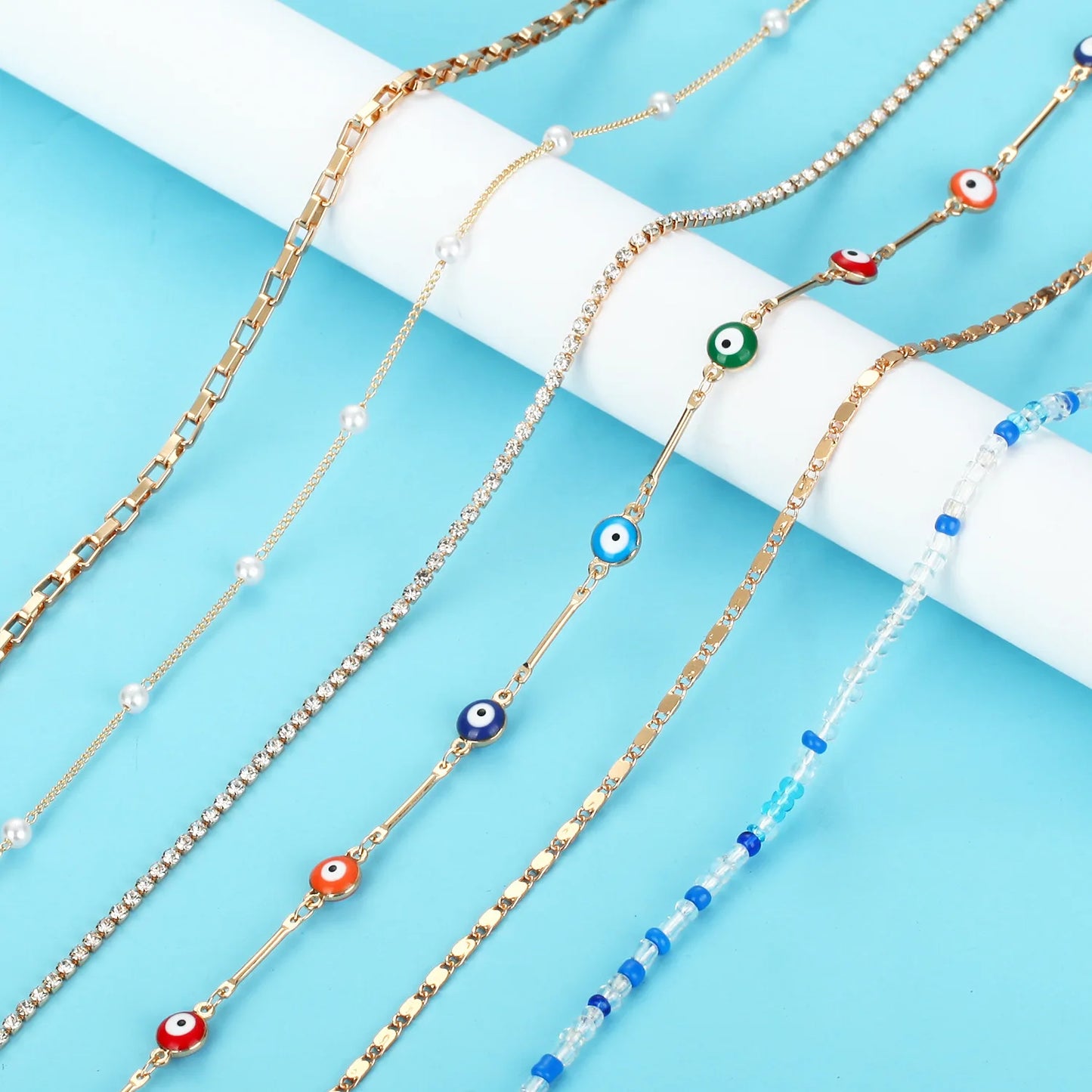Fashion 6 Piece Set Women Glasses Chains Holder Cord Metal Acrylic Eyeglass Chain Anti-Drop Face-Mask Strap Sunglasses Lanyard