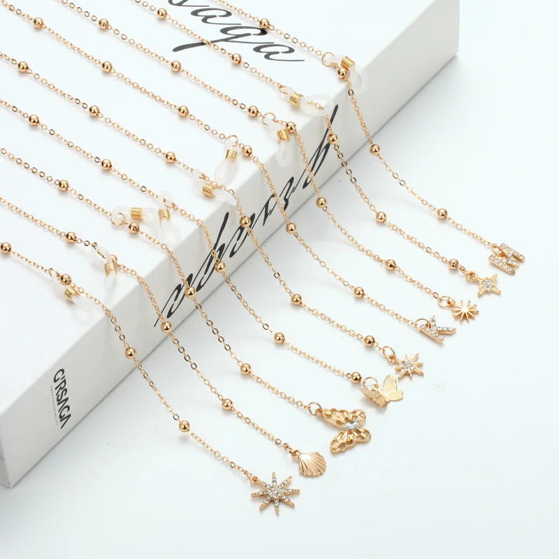 Fashion Animal Letter Pendant Glasses Chains Women Eyeglasses Sunglasses Lanyard Metal Glasses Metal Strap Holder Cord Necklace