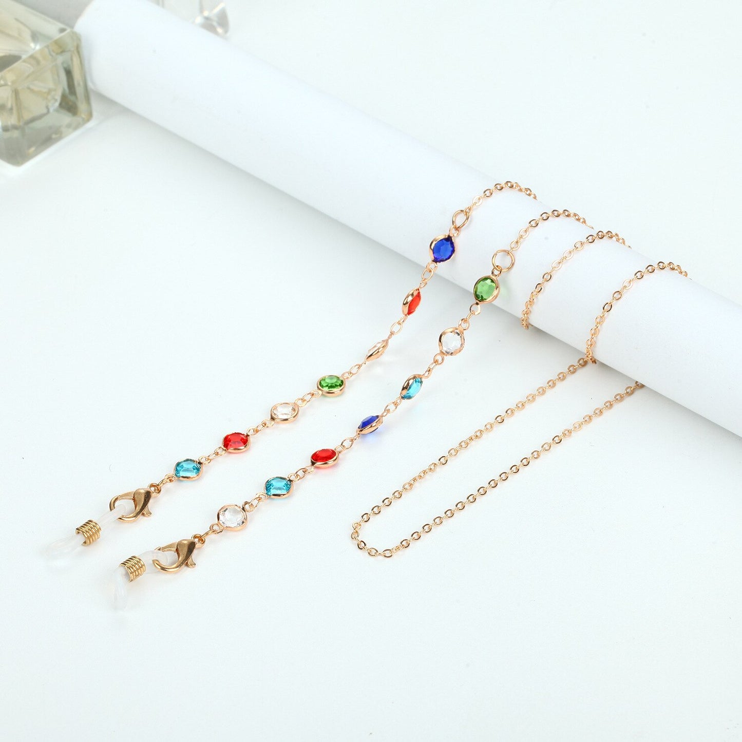 Fashion Metal Crystal Glasses Chain Sunglasses Chain Round Beaded Neckband Eyeglass Chain Face-Mask Lanyard Holder Women Jewelry