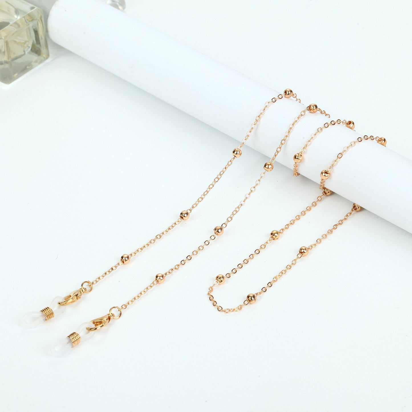 Fashion Metal Crystal Glasses Chain Sunglasses Chain Round Beaded Neckband Eyeglass Chain Face-Mask Lanyard Holder Women Jewelry
