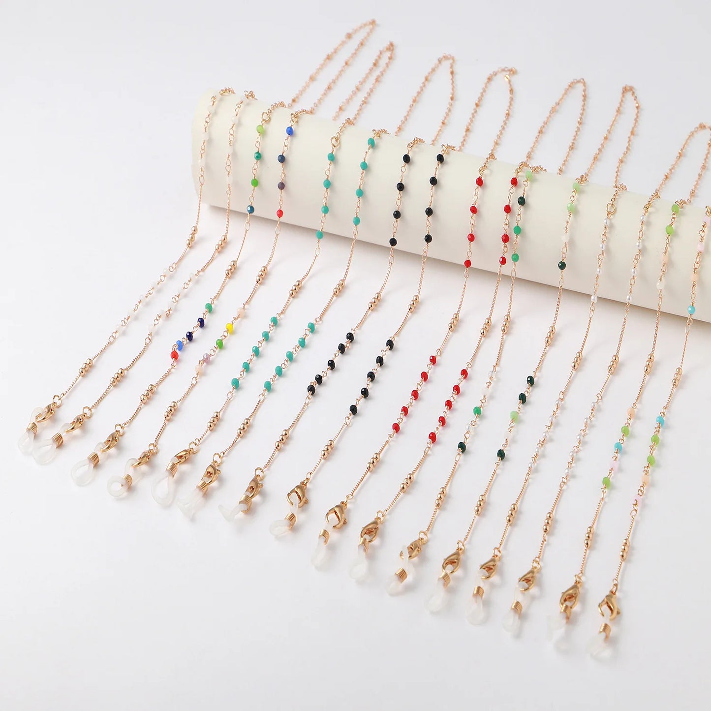 Fashion Metal Glasses Hanging Rope Acrylic Round Beaded Sunglass Lanyard Cord Women Anti-Drop Reading Eyeglasses Chain Strap