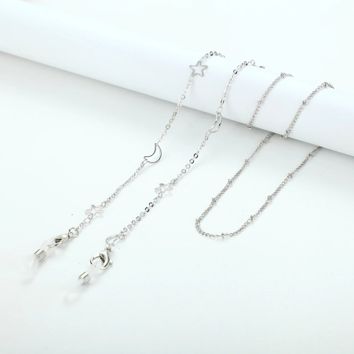 Fashion Metal Pearl Glasses Chain Silver Color Pentagram Round Piece Sunglass Holder Rope Non-Slip Eyeglasses Lanyard Cord Strap
