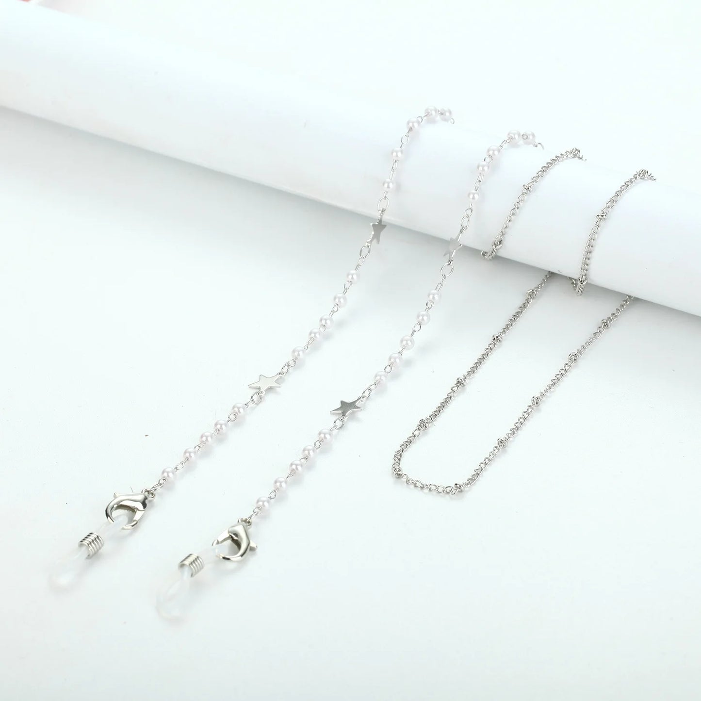 Fashion Metal Pearl Glasses Chain Silver Color Pentagram Round Piece Sunglass Holder Rope Non-Slip Eyeglasses Lanyard Cord Strap