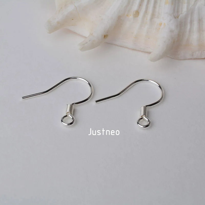 ear hook,0.8x15x16mm solid 925 sterling silver earring hooks with coil & open loop, sterling silver earring findings components