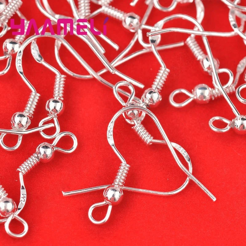 200PCS Earring Making Wholesale 18mm 925 Sterling Silver Stamp Earring French Hooks Beaded Ball Jewelry Accessory Findings