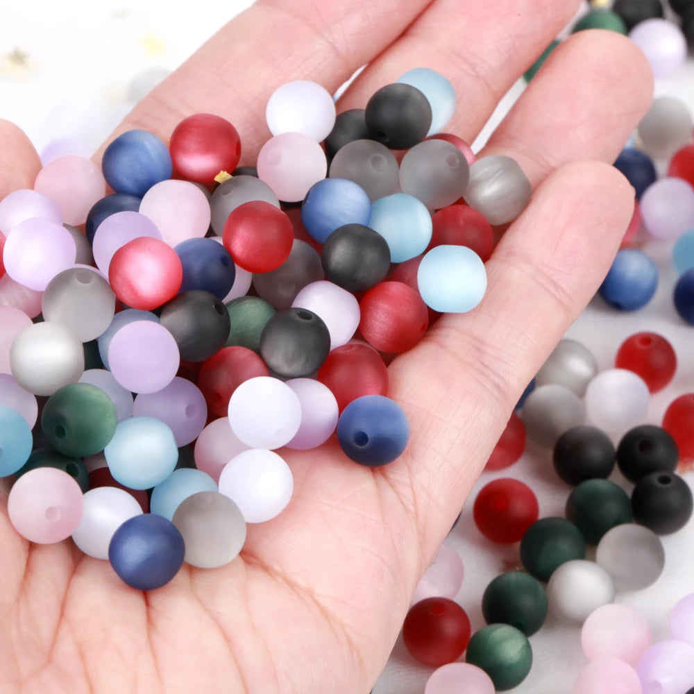Matte Cat Eyes 100Pcs Colorful Resin Beads 8-16mm Round Loose Spacer Beads For Jewelry Making DIY Bracelet Necklace Handmade
