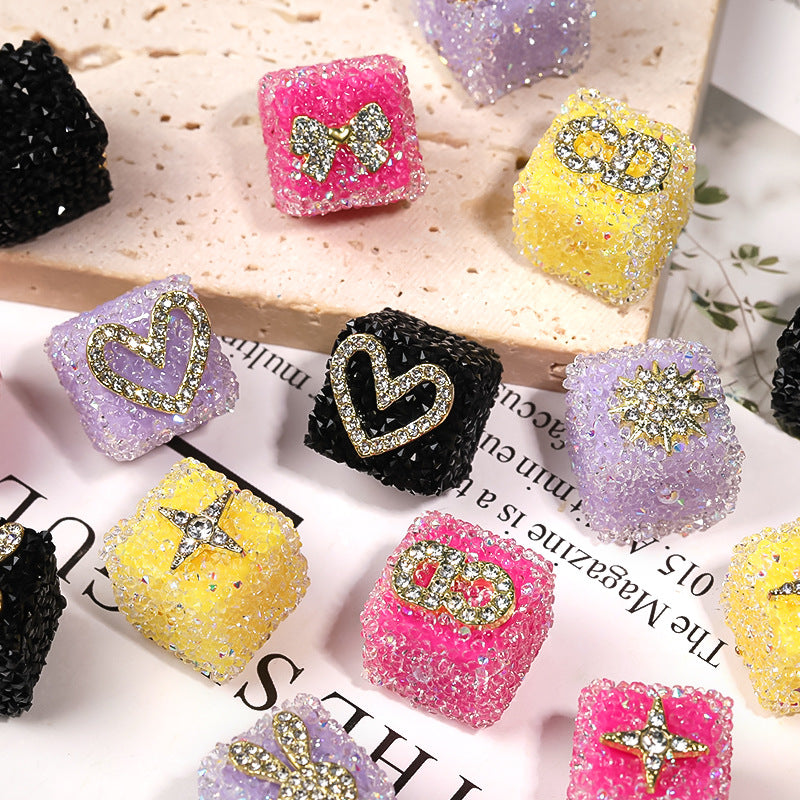 Colored soft sugar square bead Double sided love bow square bead
