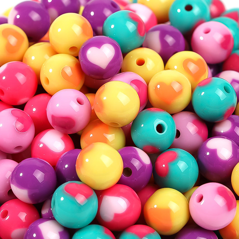 Plated color love acrylic beads through hole round beads diy bead loose beads