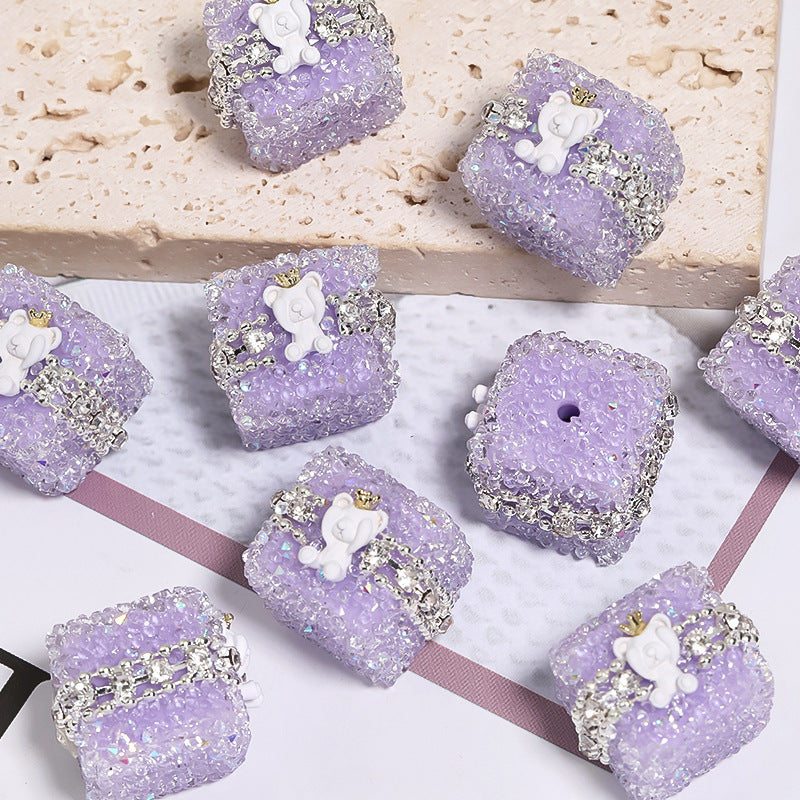 Colorful full diamond sugar beaded crown Bear diamond ball straight hole acrylic beads diy accessories