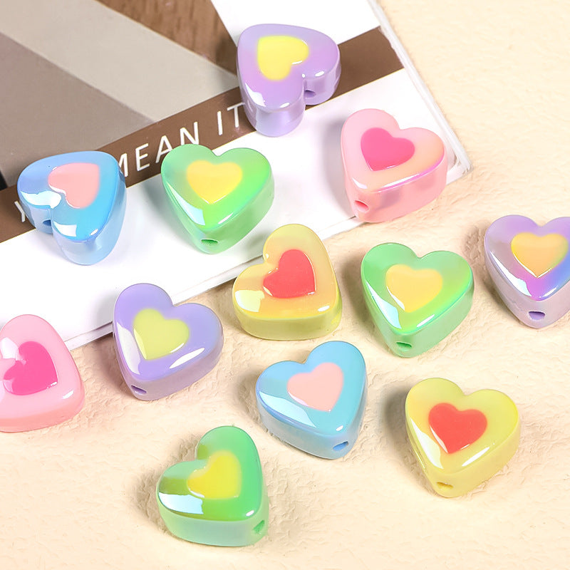 Plated color love acrylic beads through hole round beads diy bead loose beads