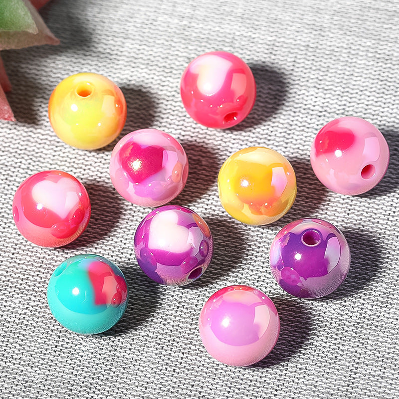 Plated color love acrylic beads through hole round beads diy bead loose beads