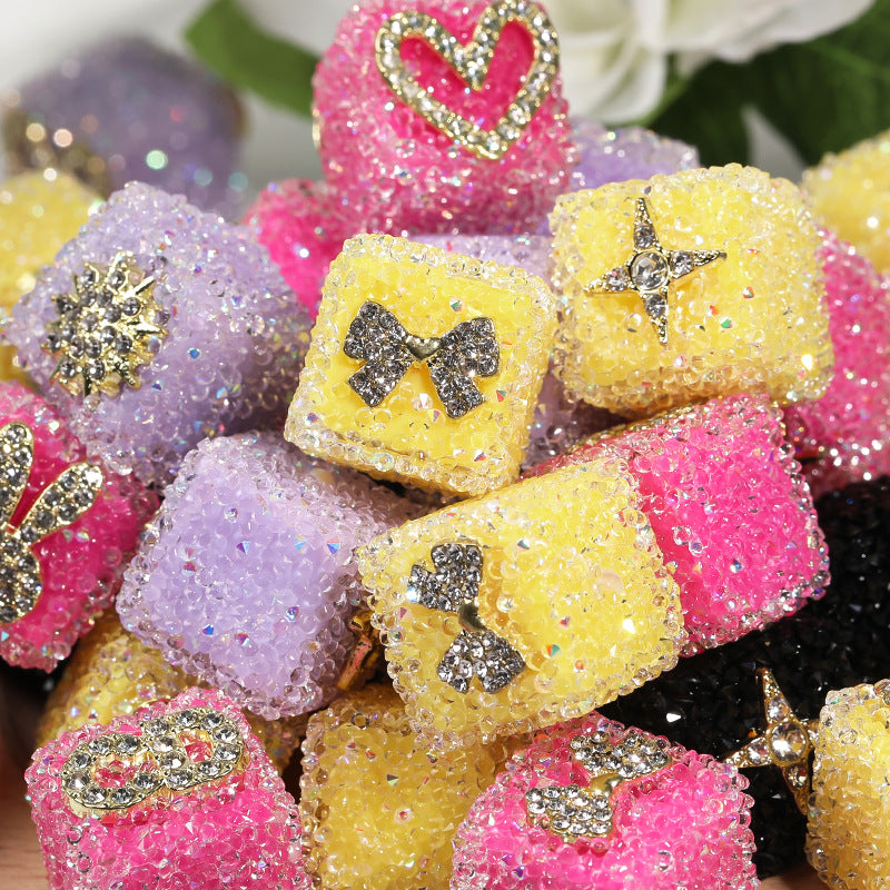 Colored soft sugar square bead Double sided love bow square bead
