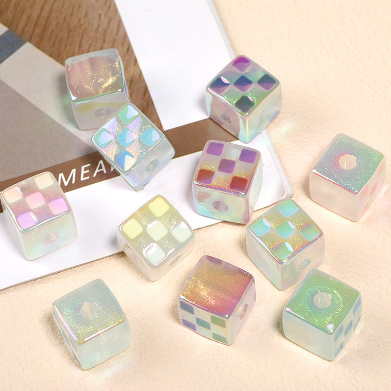 Colored checkerboard square bead through hole acrylic bead