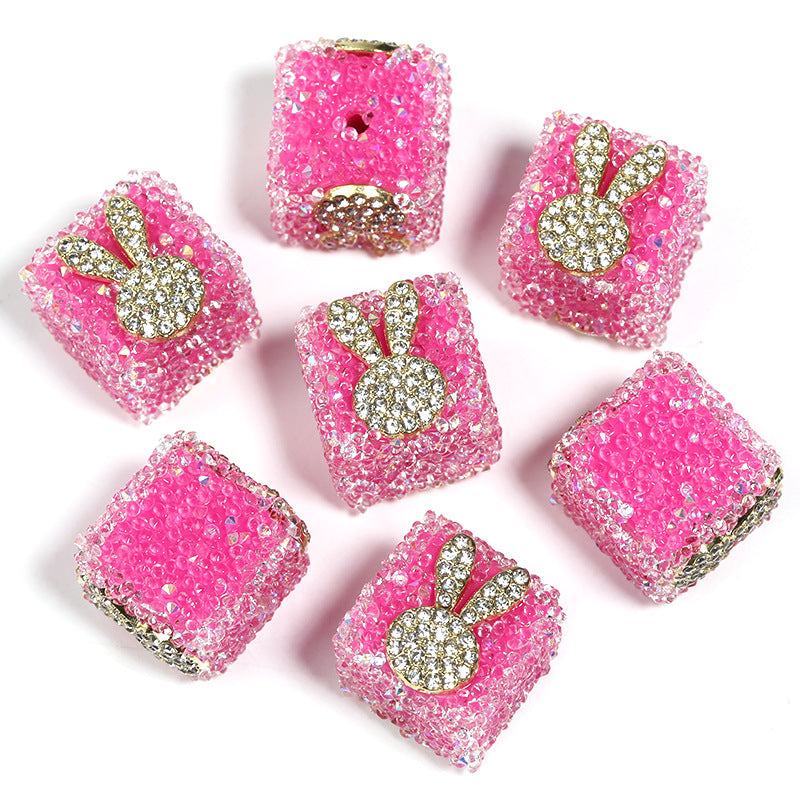 Colored soft sugar square bead Double sided love bow square bead