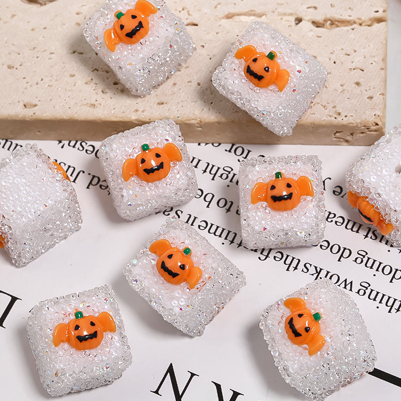 Halloween diy accessories granulated sugar beads Pumpkin skull square beaded mobile phone chain accessories beads loose beads