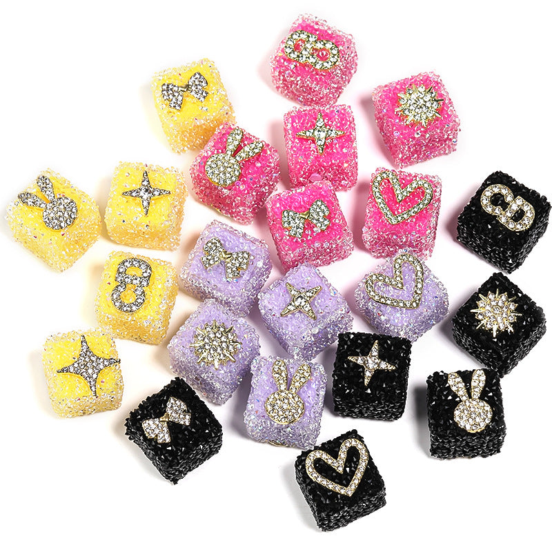Colored soft sugar square bead Double sided love bow square bead