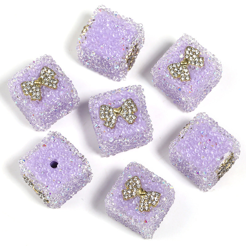 Colored soft sugar square bead Double sided love bow square bead