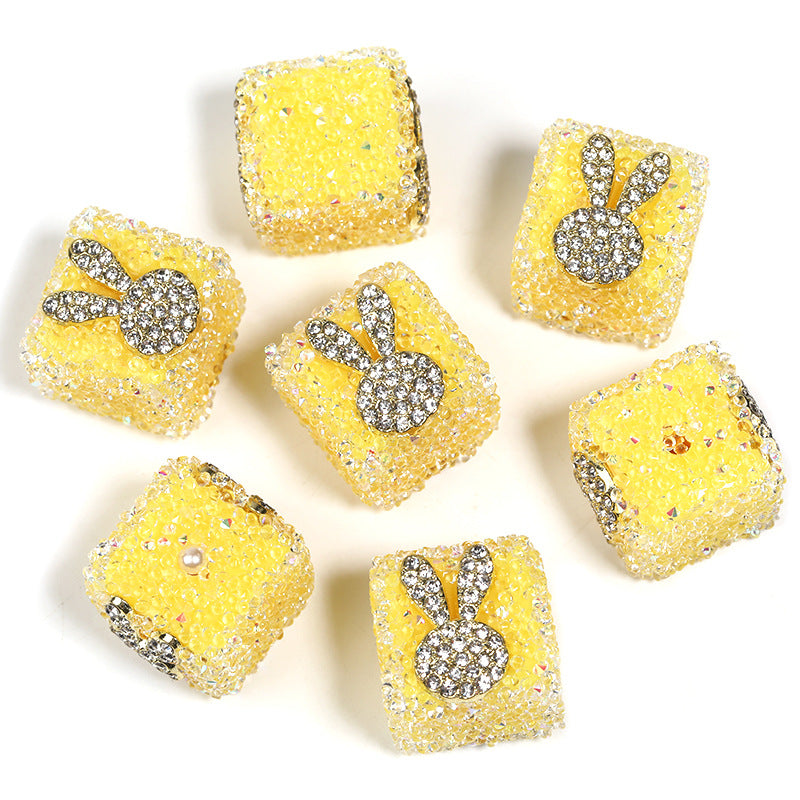 Colored soft sugar square bead Double sided love bow square bead