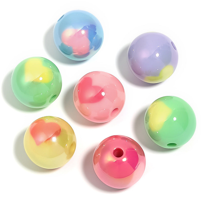 Plated color love acrylic beads through hole round beads diy bead loose beads