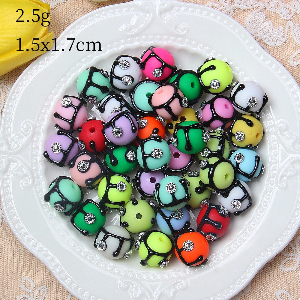 网红重工手绘珠镶钻粘花亚克力串珠diy手链配件车挂饰品配件批发