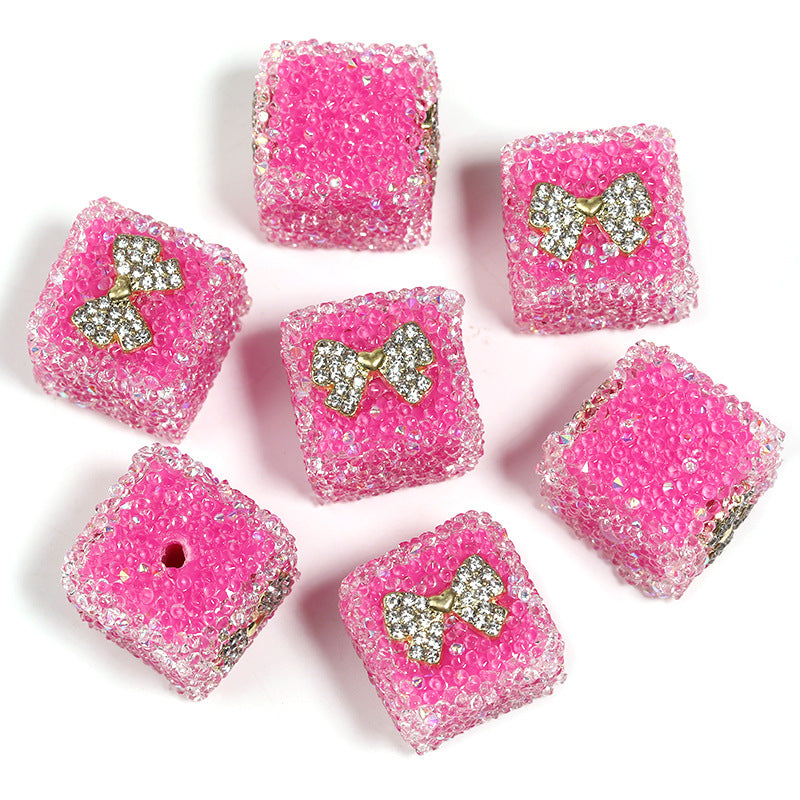Colored soft sugar square bead Double sided love bow square bead