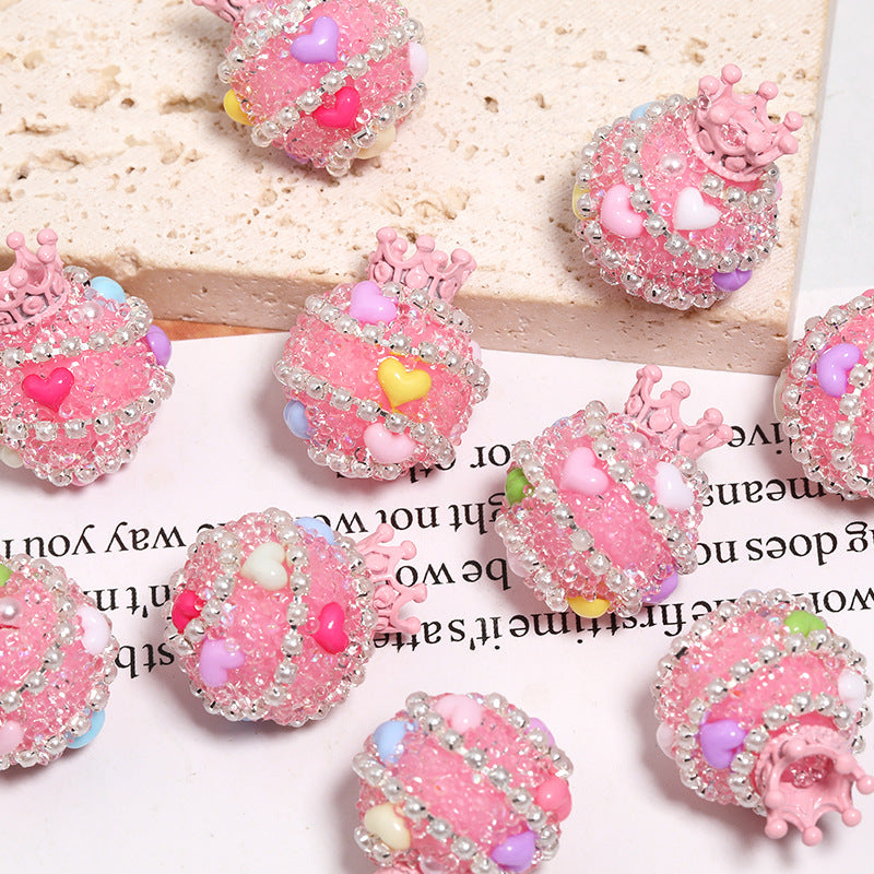Explosive high goods crown sugar beads straight hole drill ball bead diy mobile phone chain jewelry accessories beads loose beads