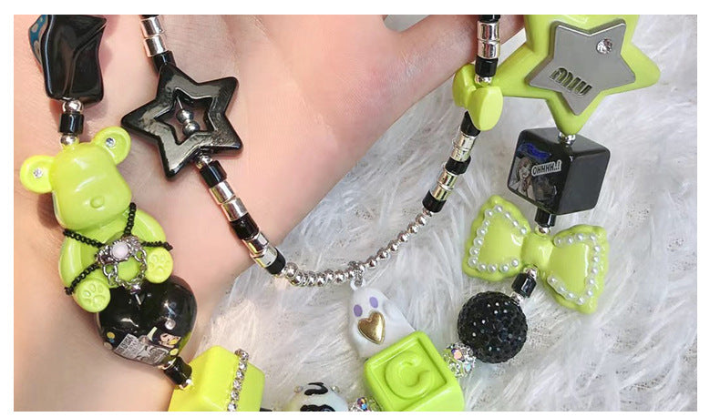 Hot crown Bear acrylic beads Violence bear through hole bead diy mobile phone chain beads