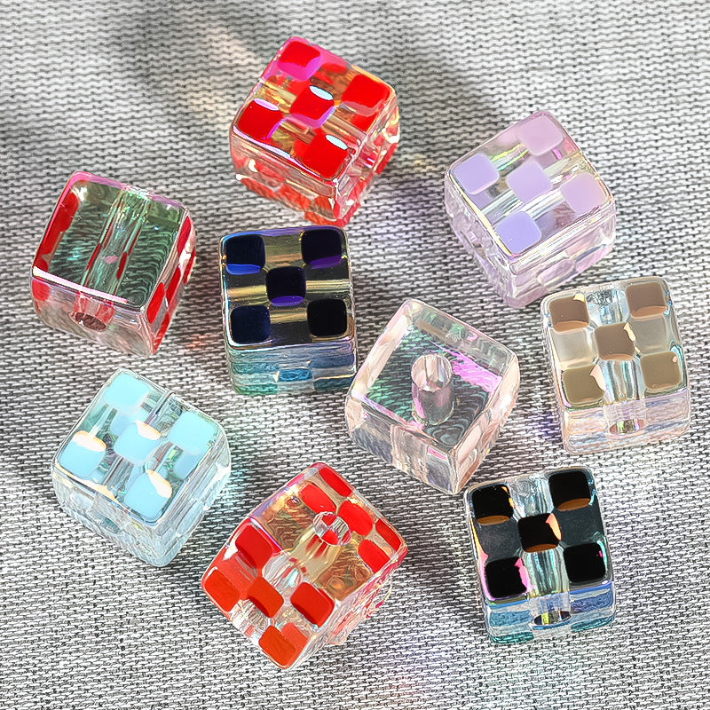 Colored checkerboard square bead through hole acrylic bead
