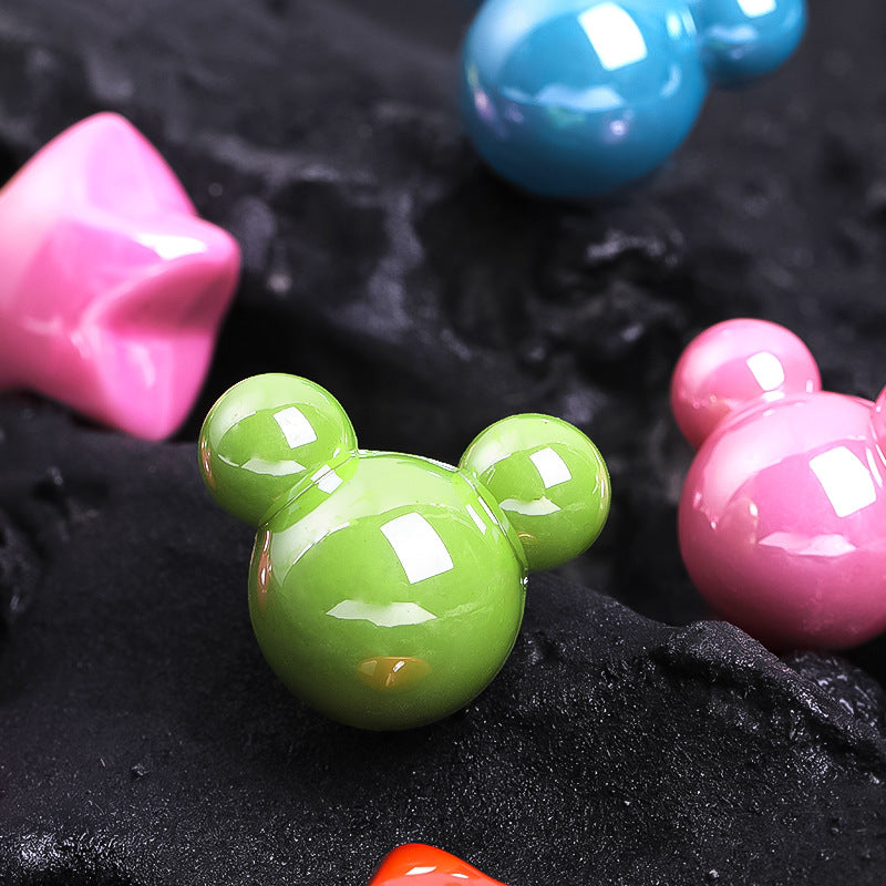 Acrylic half-hole headstring accessories plated with colorful cartoon Mickey Head loose beads