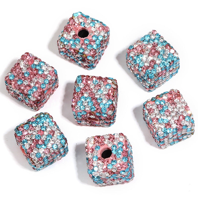 Large hole beads Shambhala polymer clay drill ball hand full diamond square beads diy jewelry accessories beaded separated beads